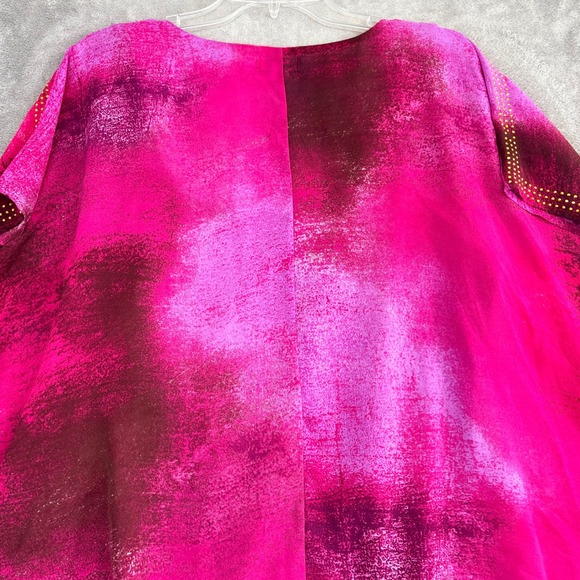 World Unity Woman 2X Pink Purple Abstract Print Studded Sheer Overlay Top Blouse - Picture 3 of 8
